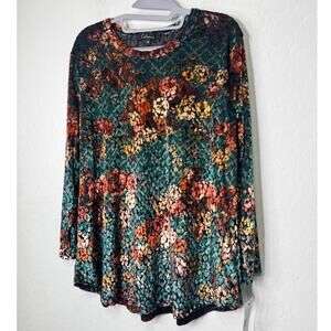 Calessa Burnout Animal Print Crew Neck Sleeve  Curve Hem Tunic 1XL NEW